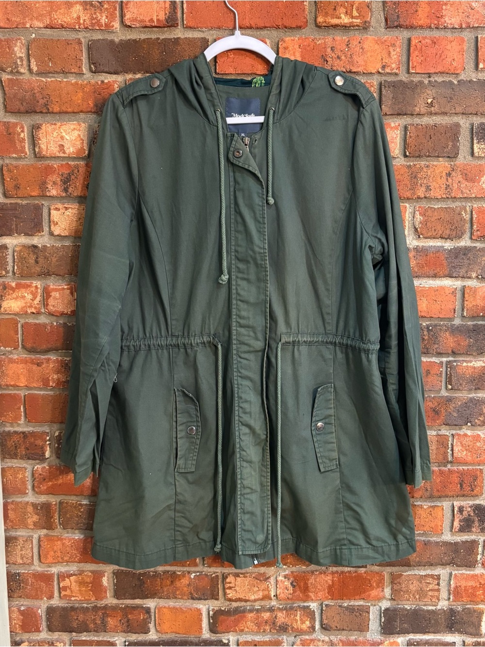 Modcloth womens hooded utility anorak jacket olive green XL